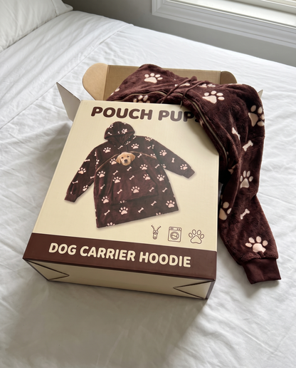 Pouch Pups hoodie folded with its box