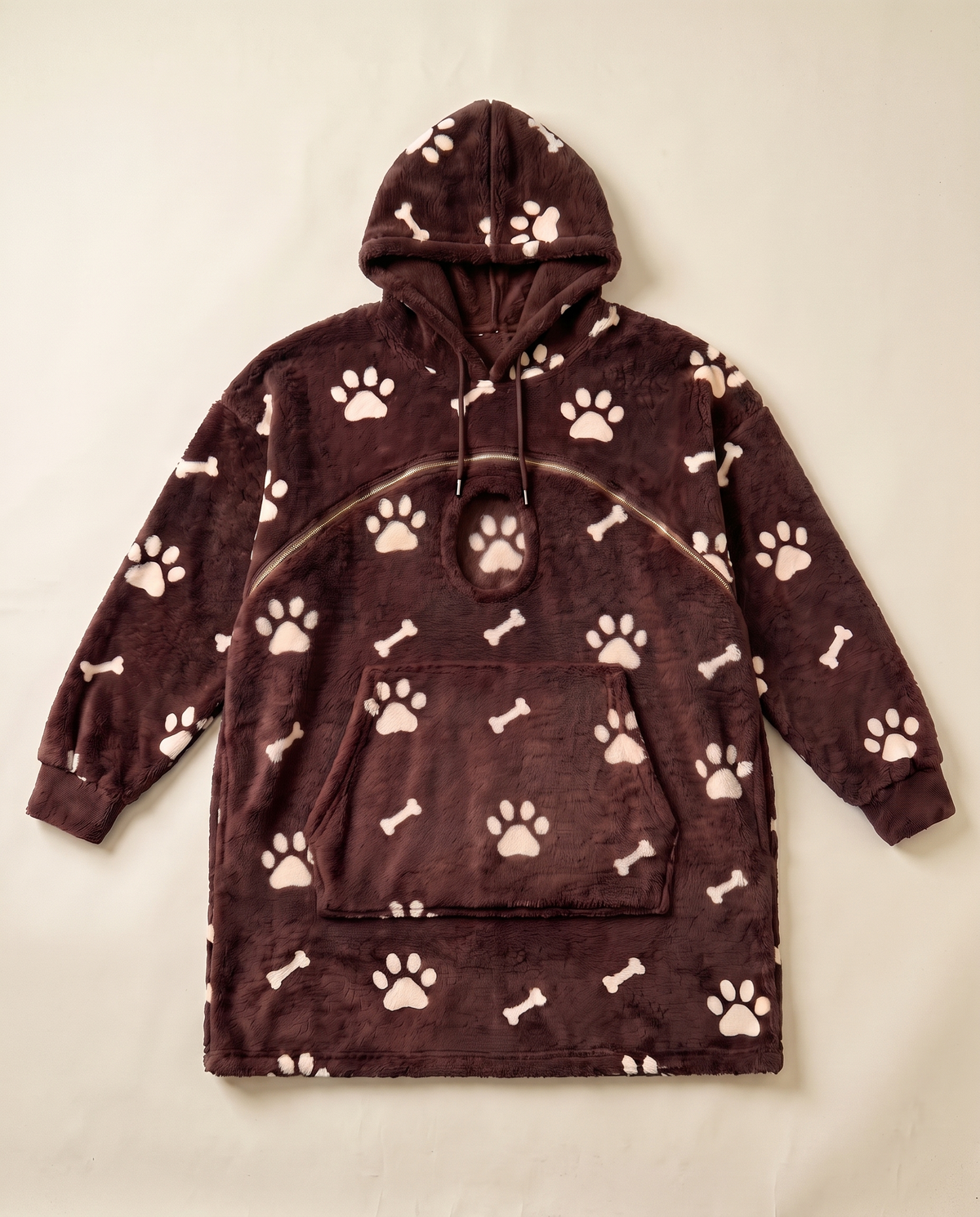 Pouch Pups dog carrier hoodie in chocolate brown, laid flat