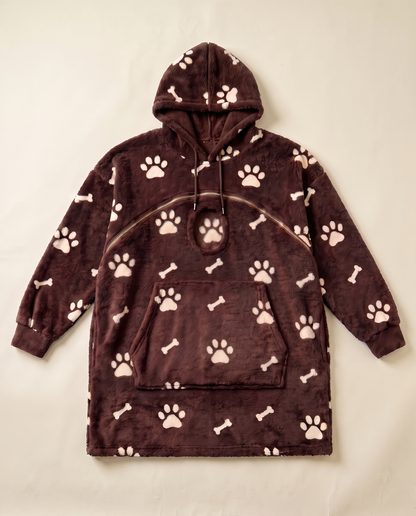 Pouch Pups dog carrier hoodie in chocolate brown, laid flat